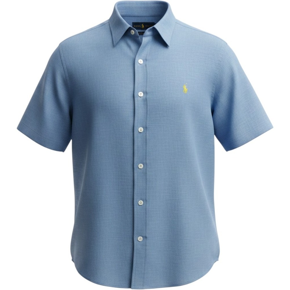 Ralph Lauren Mens XXL 100% Linen Shirt Blue Button Down Short Sleeve Classic